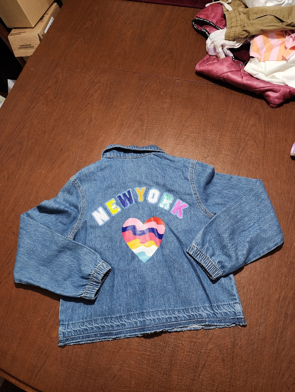 Kids Denim Jacket with NEW YORK & Heart Patches -